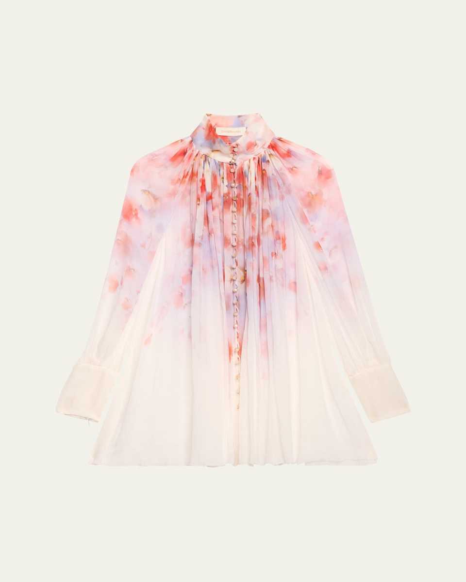 Crush Smocked Long-Sleeve Blouse